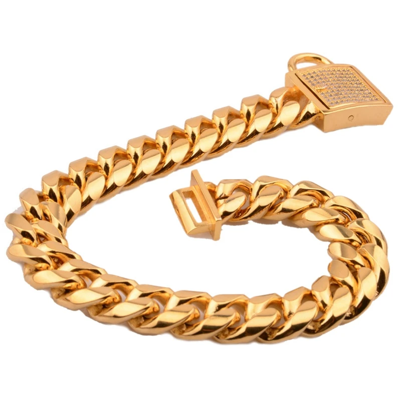 

Large Dog Rhinstone Collar Pet Chain 14mm Stainless Steel Necklace Diamond Rose Gold Collar Pitbull Bulldog Pet Accessories