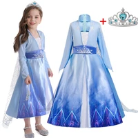 new snow queen elsa 2 christmas dress kids halloween carnival costume girls crystal light blue long sleeve princess dress