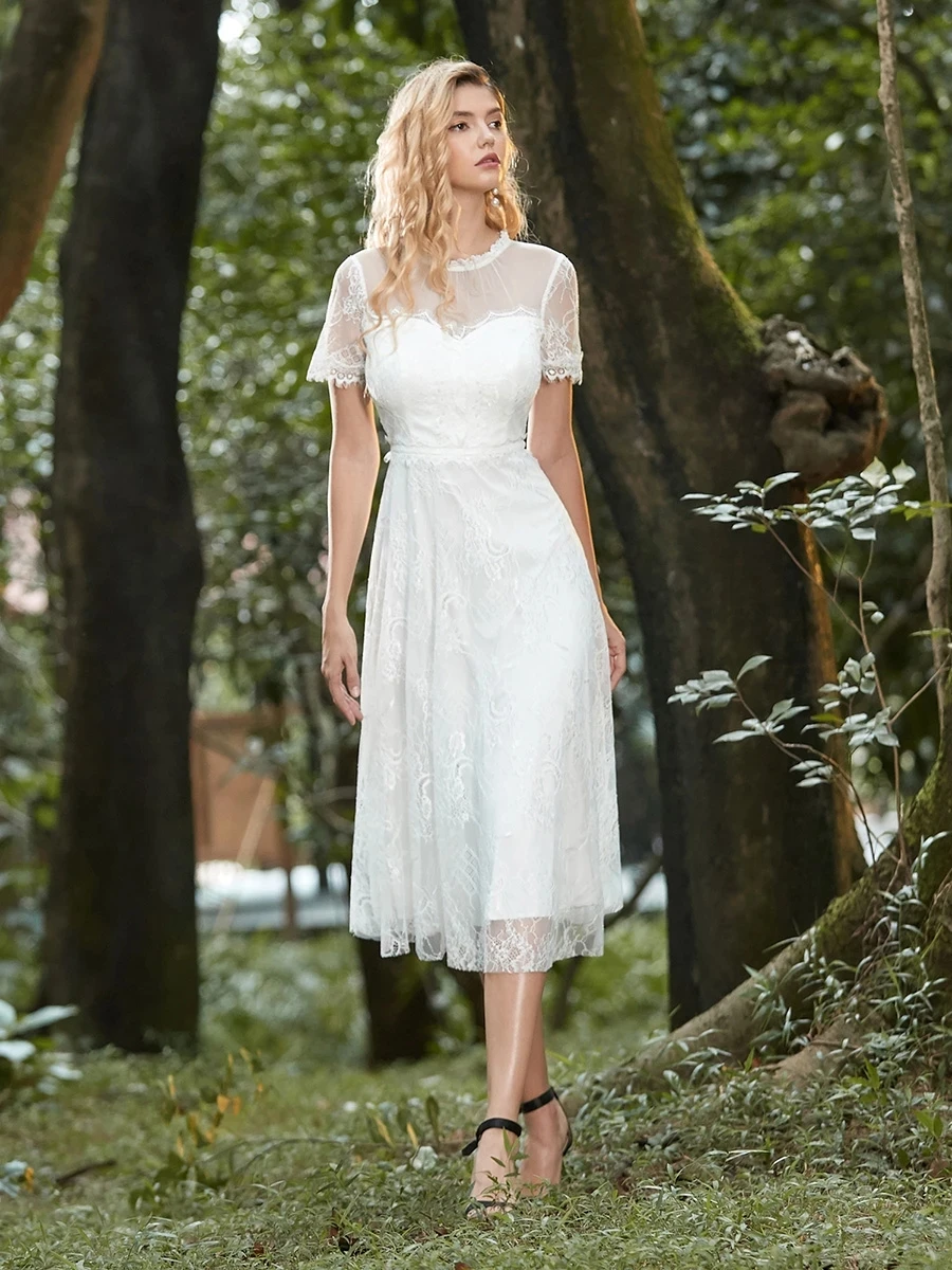 

Cute Round Neck Midi-Length Lace & Tulle Casual Dress Wholesale