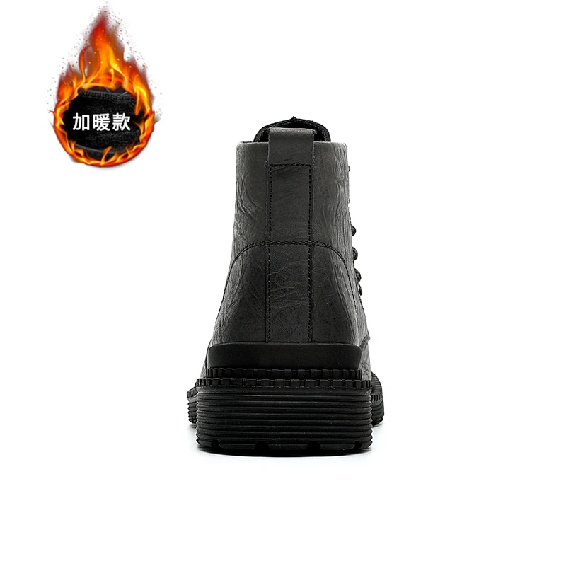 Рабочие мужские ботинки модная зимняя теплая обувь черные повседневные зимние