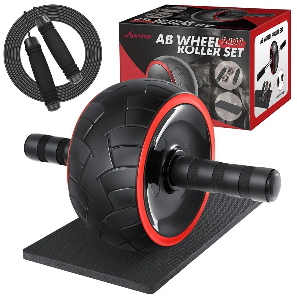 

MOVTOTOP Ab Wheel Roller Set Ab Roller & Jump Rope Set Noise Easy to Grip Abdominal Wheel with Jump Rope and Training Pad for