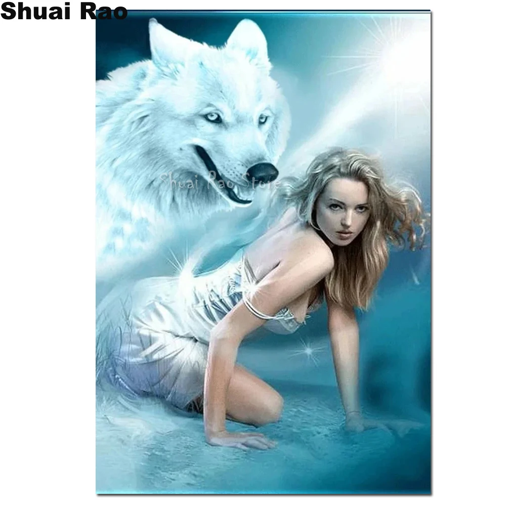 Алмазная мозаика с изображением белого волка и красоты | Дом сад