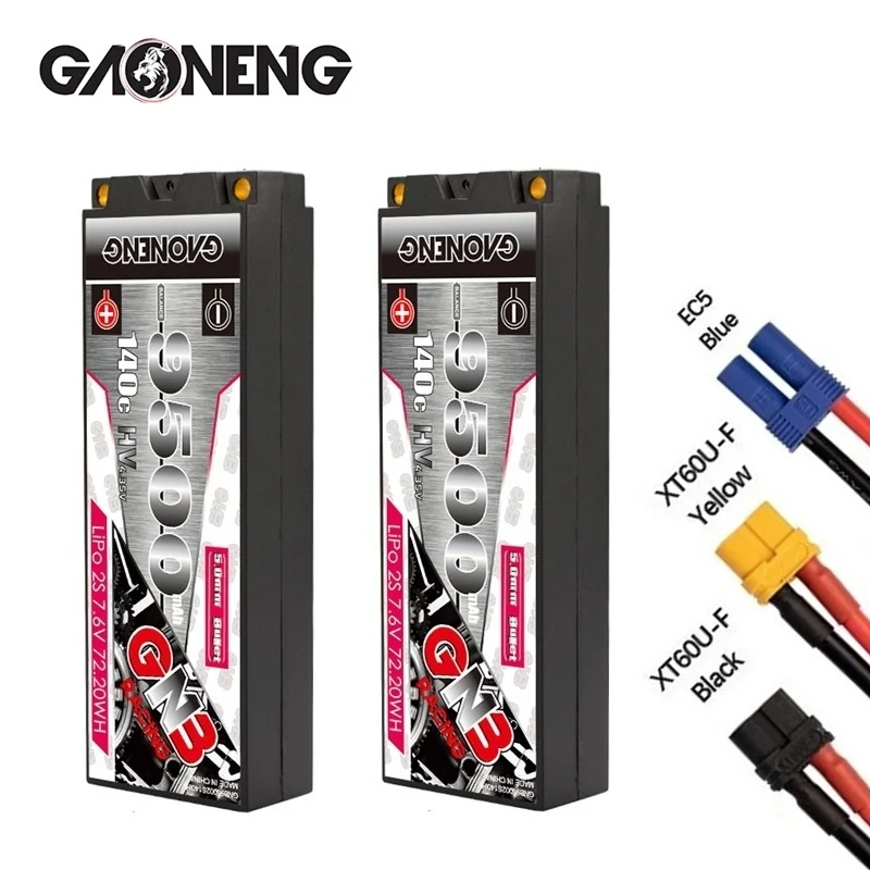 

1-3 шт. GNB GAONENG 9500 мАч 2S 7,6 В 140C твердый корпус LiPo LiHV батарея T разъем для 1:8 1/8 Радиоуправляемый автомобиль внедорожник лодка