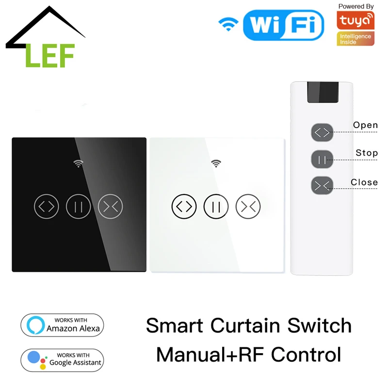 

WiFi RF433 Smart Touch Curtain Roller Blinds Motor Switch Tuya Smart Life App Remote Control Works with Alexa Google Home