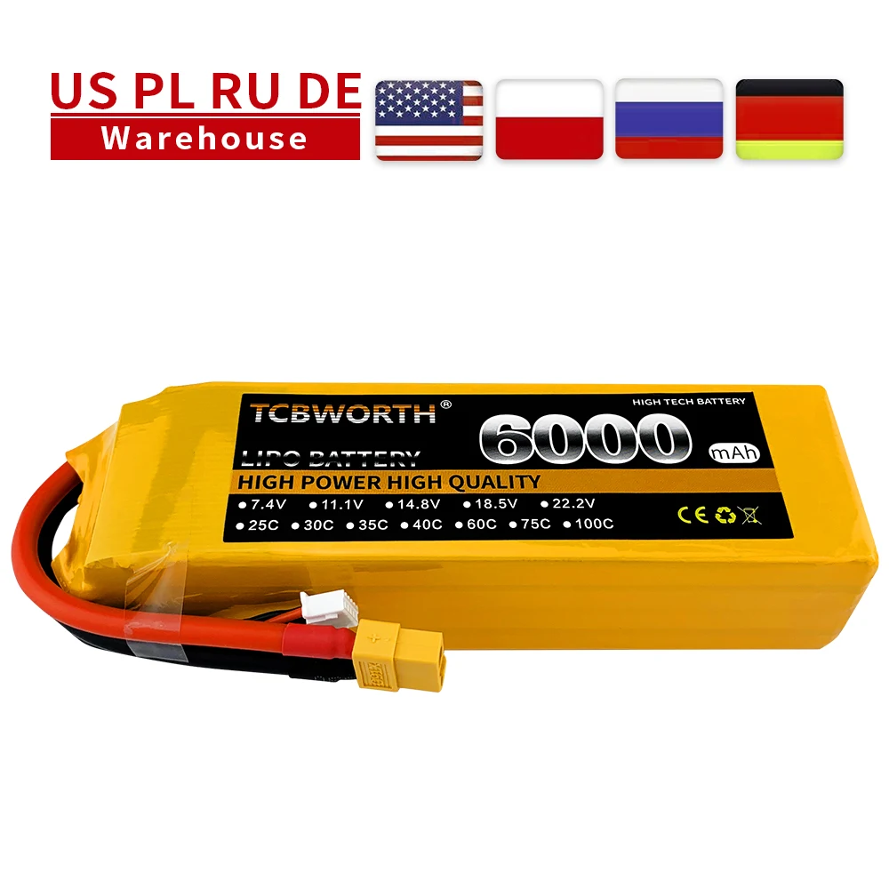 

TCBWORTH 3S RC LiPo Battery 11.1V 6000mAh 25C 35C 60C For RC Airplane Helicopter Quadrotor Car Boat Drone RC Li-Po Batteries