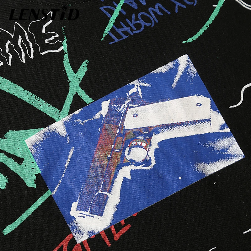 LENSTID граффити печати с длинными рукавами мужские футболки хип хоп хипстер панк