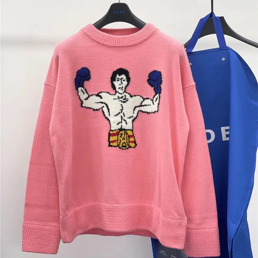 

Pink Adererror Sweater Men Woman 1:1 High Quality Hercules Pattern Crew Neck Crewneck Ader Error Sweatshirts