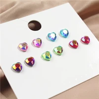 acrylic rainbow shiny hearts stud earring sets for women girls birthday colorful heart earrings jewelry drop ship