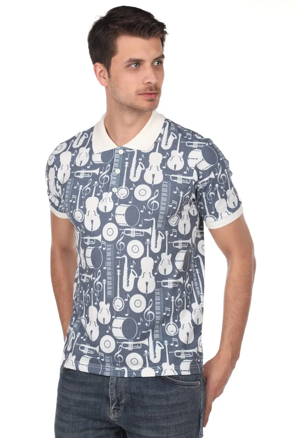 

Instrument Patterned Polo Neck Mens T-Shirt