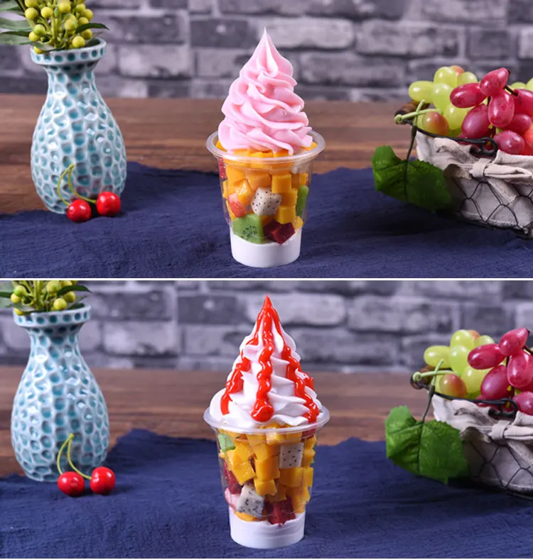 Моделирование Сливочное мороженое с сиропом образец фруктового Sundae модель поддельные для сливочного мороженого реквизит коробка для демонстрации камней в витрине искусственные sundae формы
