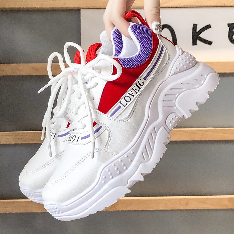 

2020 New Fashion Chunky Sneakers Women Platform High Heel Thick Sole Dad Beige Black White Sneaker Casual Shoes chaussures femme