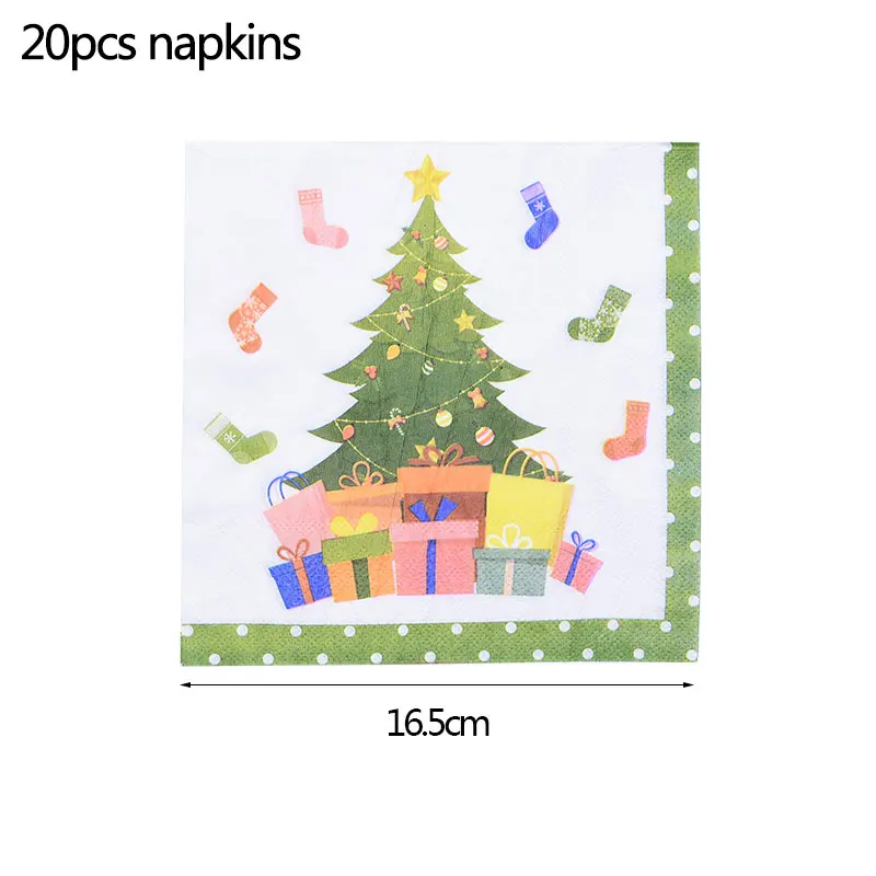 B08-20pcs napkins Рождественский одноразовый набор посуды для вечеринки тарелки салфетки для стаканчиков бумажные соломинки Ножи Ложки Набор вилок Новогоднее украшение - Цвет: B08-20pcs napkins