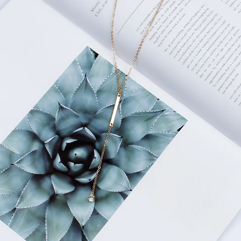 Модное Длинное ожерелье с подвеской кристаллами женское простое металлическое