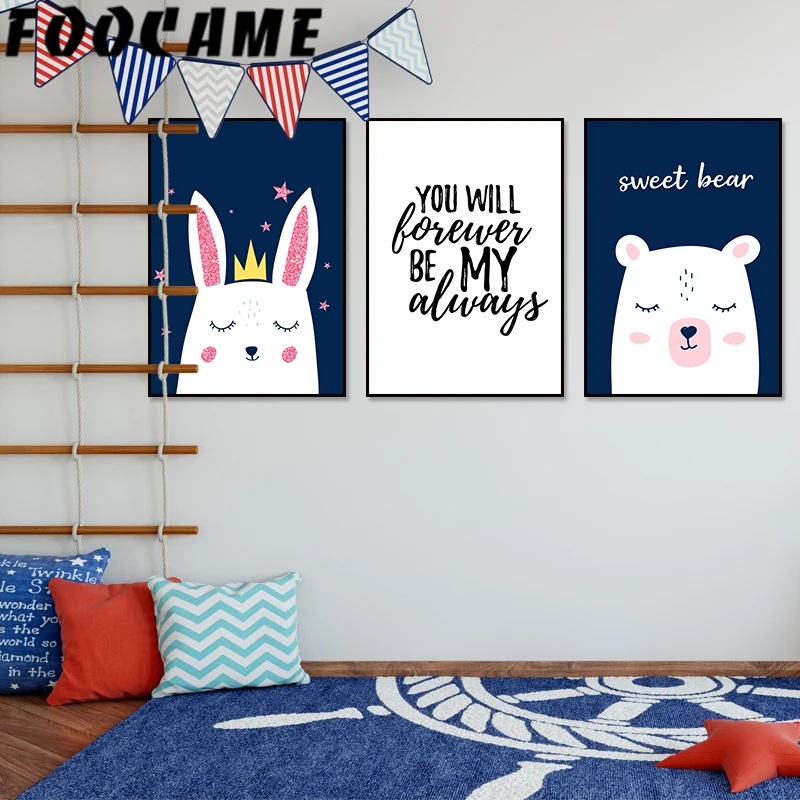 FOOCAME кролик медведь милая звезда мультфильм скандинавские плакаты и принты