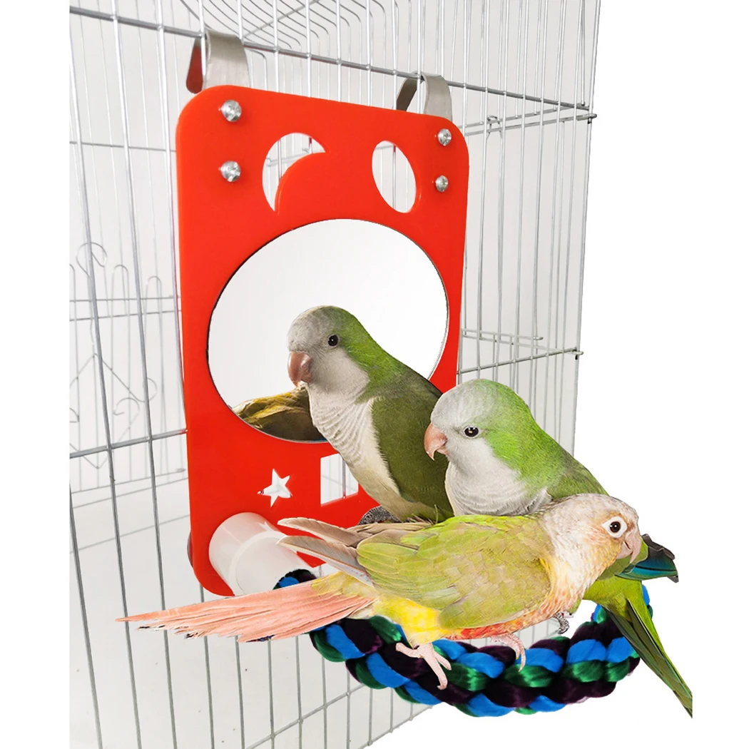 

Parrot Mirror Bird Perch Cotton Rope Parrot Perch Bird Cage Toy Parrot Chew Toy With Mirror