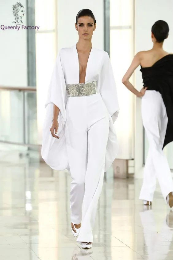 Модный Элегантный комбинезон с длинным рукавом и глубоким V образным вырезом