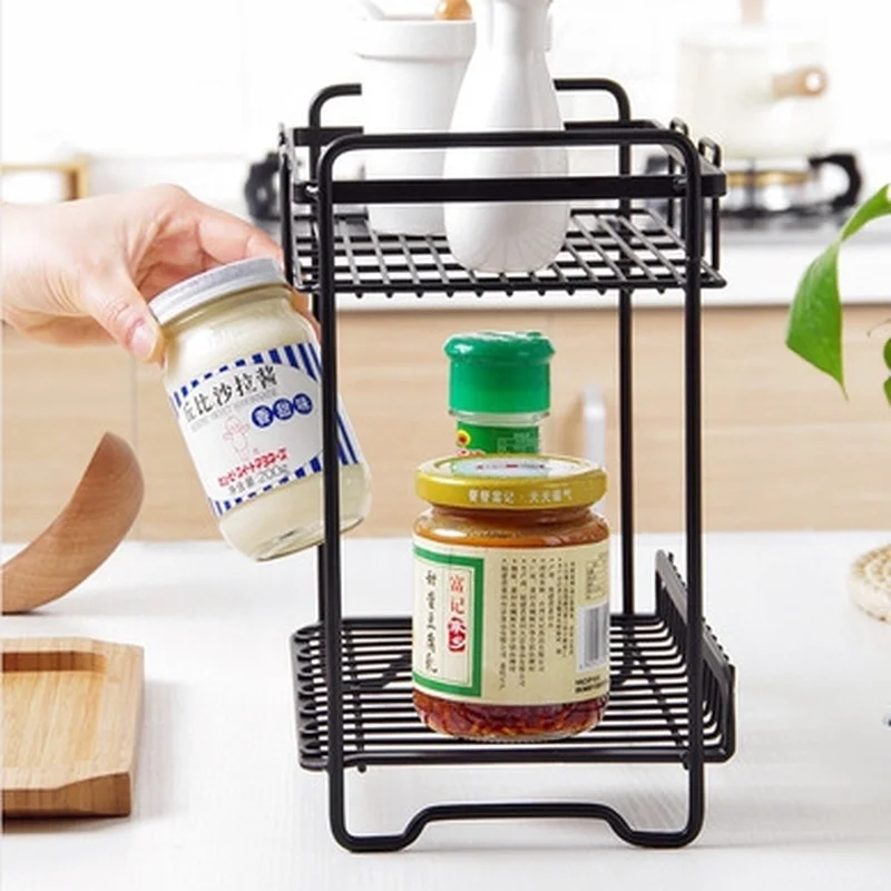 

Creative Wrought Iron Home Racks Floor-mounted Double Storage Baskets Grocery Storage Baskets Kitchen Multi-purpose Spice Rack