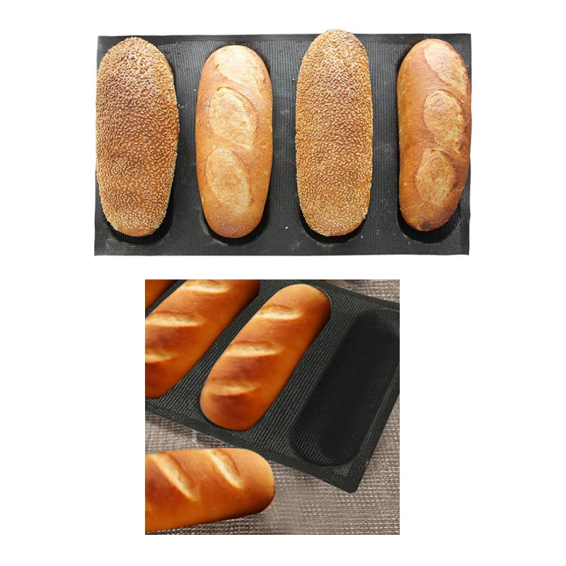Черная прессформа для хлеба 4 полости силиконовая форма длинный квадрат багет