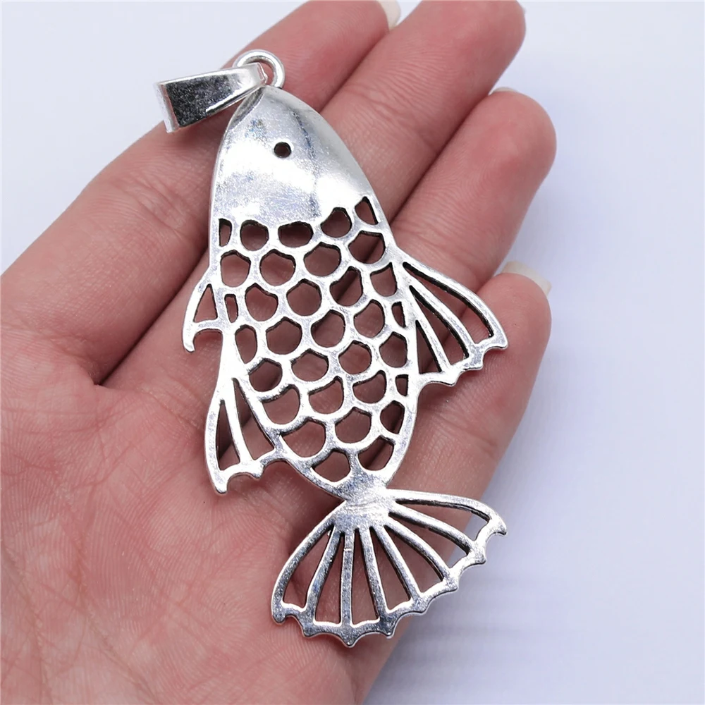 WYSIWYG, 1 шт., 84x44 мм, античное серебро, большой полый кулон в виде рыбы, для самостоятельного изготовления ювелирных изделий, ювелирные изделия