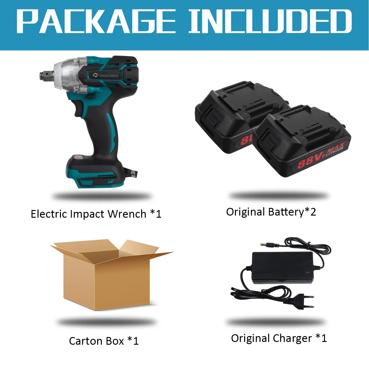 

NEW 88VF 520NM 7500mAh Electric Brushless Impact Wrench Rechargeable 1/2" Socket Wrench Power Tool Cordless with Battery