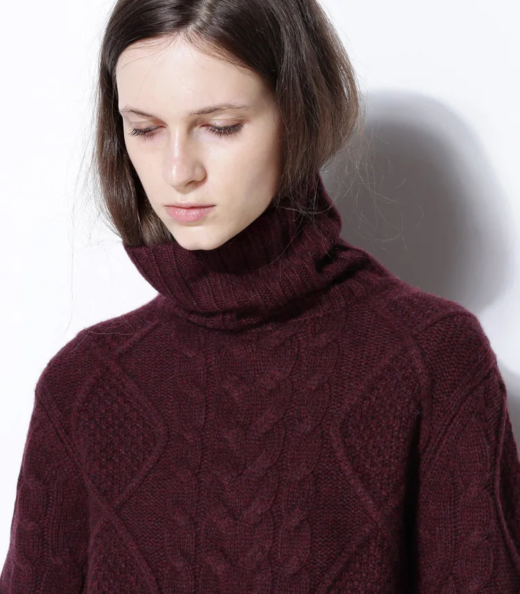 High neck sweater female twisted cashmere pullover knit wild long sleeve bottoming thick loose couple | Женская одежда