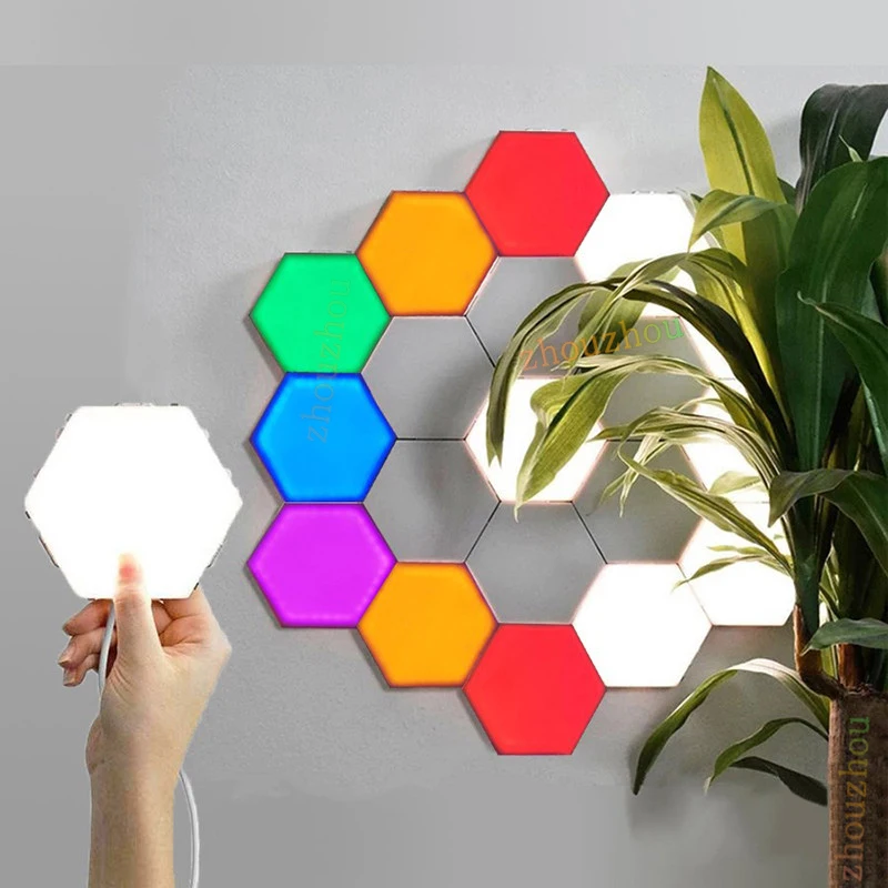 

DIY USB Honeycomb Light Aurora Hexagonal Modular Lamp Touch Remote Control RGB Quantum Night Lamp Wall Home Decoration Lighting