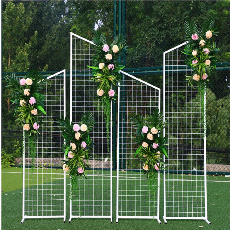 

4pc ought Iron Geometric Grid Screen Shelf Flower Stand Outdoor Wedding Arch Props Party Stage Backdrop Decor Frame Scene Layout