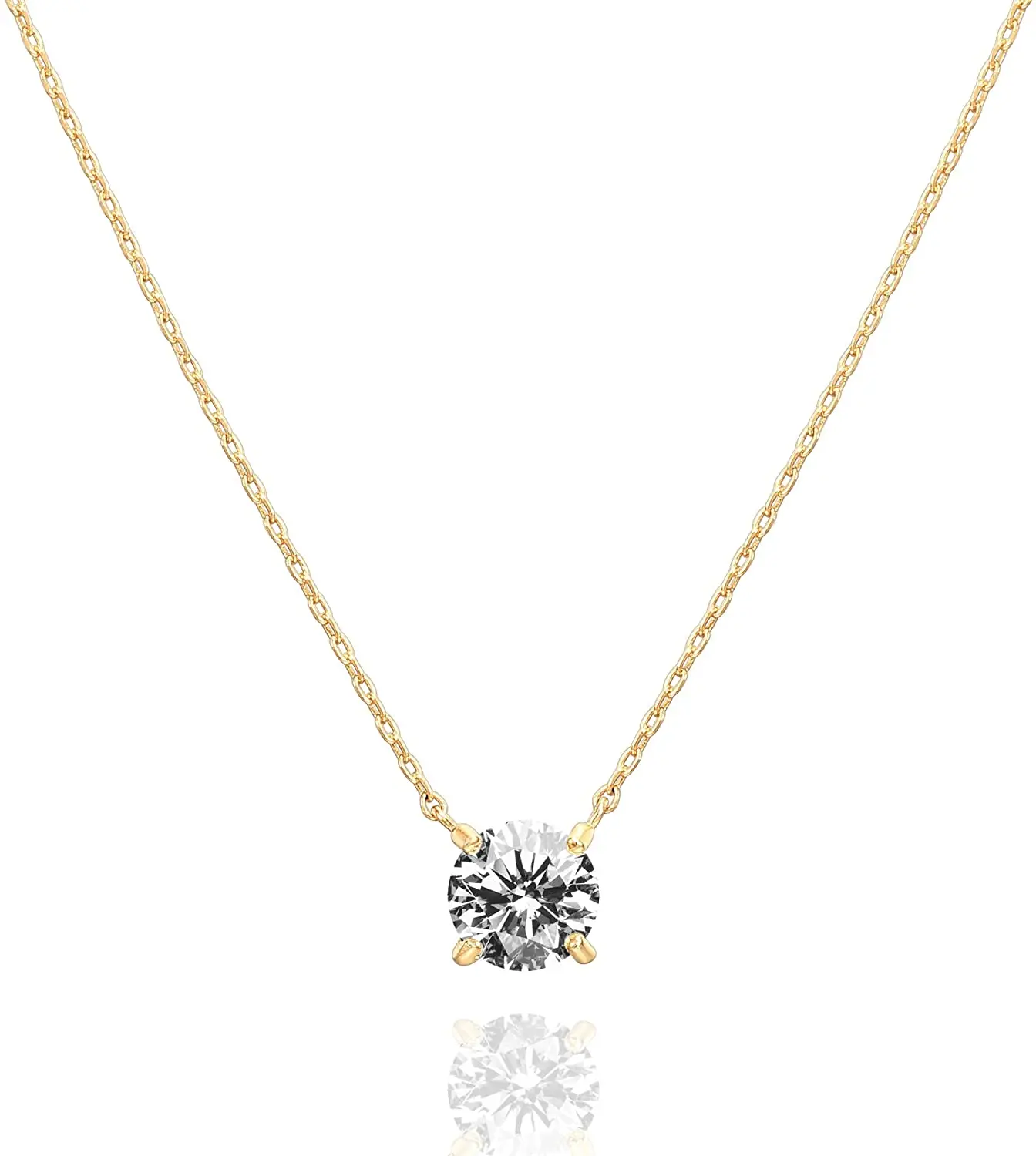 

14K Gold Plated Crystal Solitaire 1.5 Carat (7.3mm) CZ Dainty Choker Necklace | White Gold Necklaces for Women