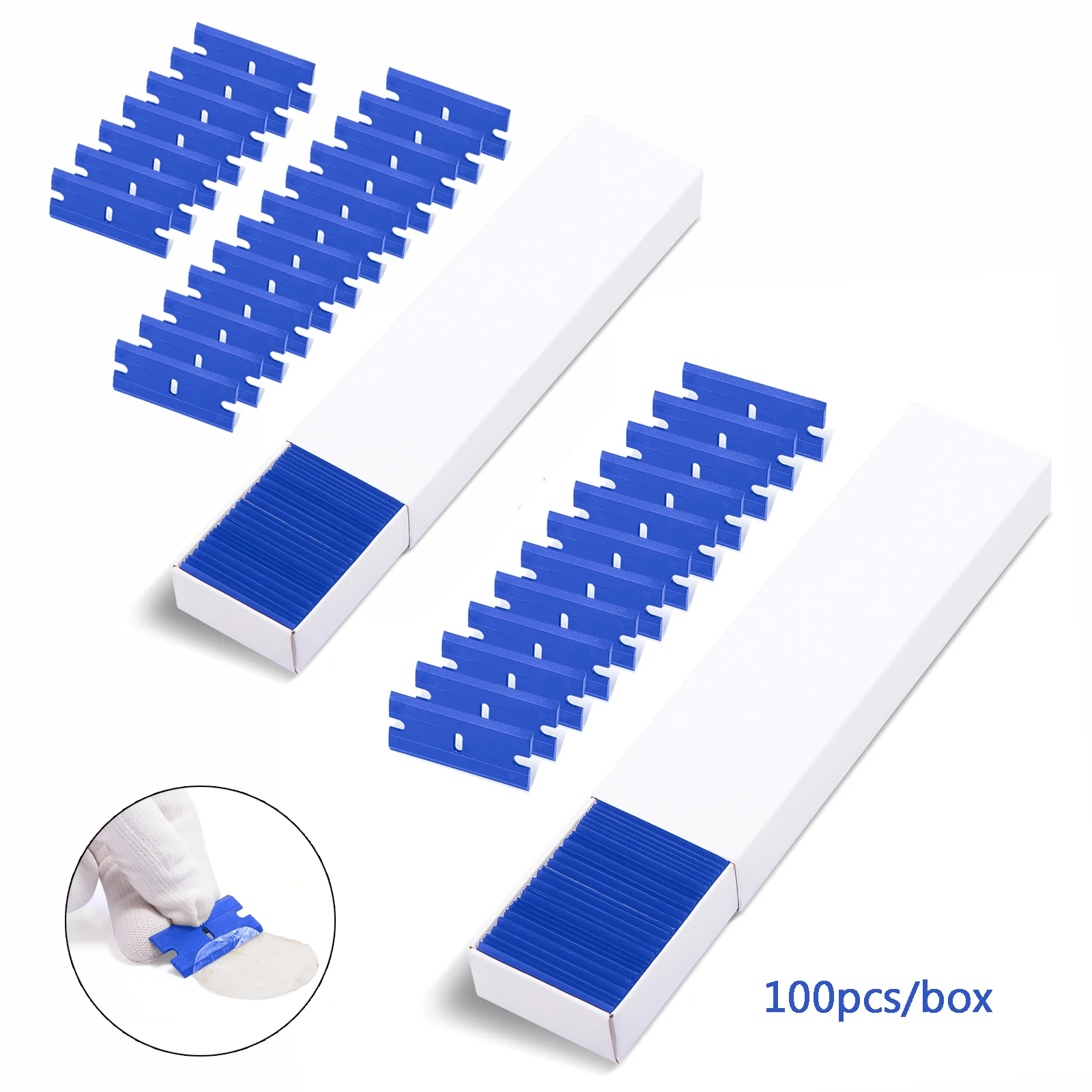 

EHDIS Blue Razor Scraper Spare Blades Window Tinting Film Double Edge Plastic Cleaning Tool Vinyl Wrap Car Sticker Glue Squeegee