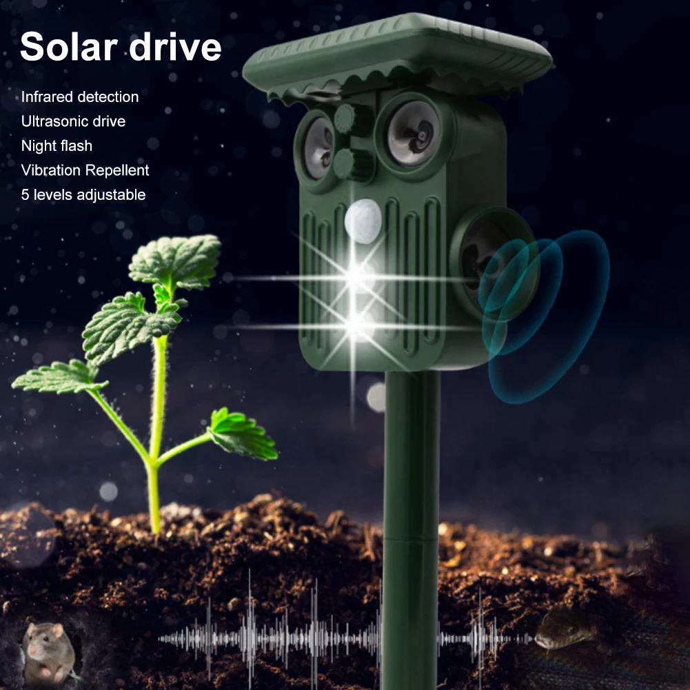 Animal Repeller Solar Power Motion Activated Ultrasonic Bird Cat Dog Frighten Repellent For Outdoor Gardening | Дом и сад
