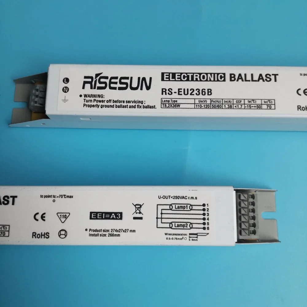 Riseun T8 электронные балласты 110 В 2x36 Вт стартер освещения для 2 флуоресцентных ламп