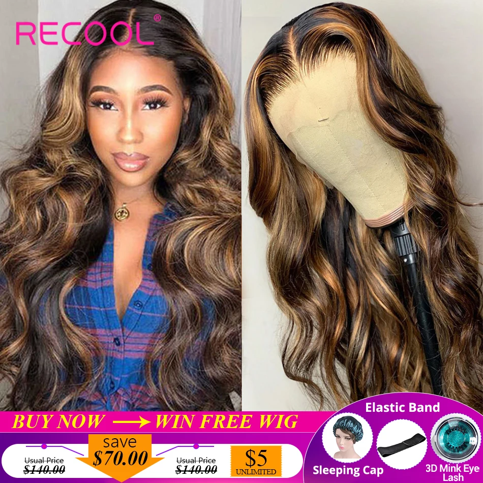 Recool 6x6 парик с закрытием волнистые человеческие волосы на передней части парики