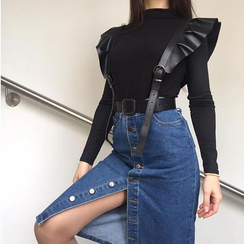 

Black Ladies Shoulders Waistband Pu Leather Pin Buckle Leisurely Belt Wide Belt Fashion Decorative Girdle Gifts For Female