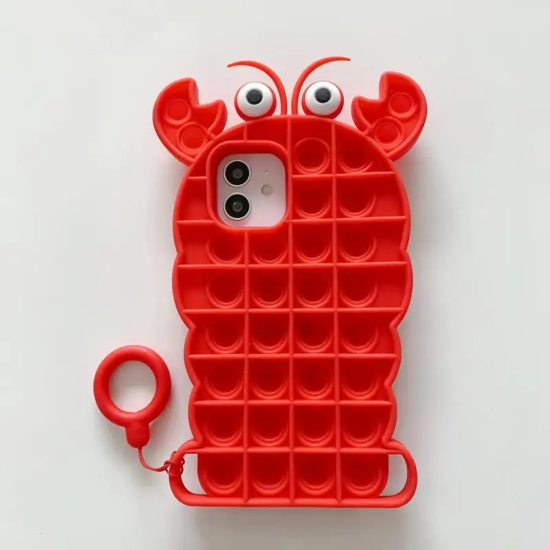 Kawaii Black Red Lobster Case for Iphone11 12Pro Max Xr Simple Dimple Fidget Toys Push It Bubble Soft Silicone Phone Cover | Игрушки и