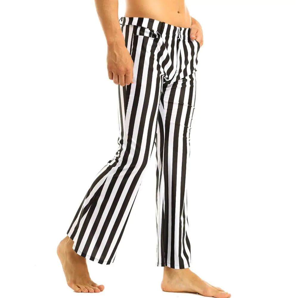 iiniim Mens 60's 70's Retro Vintage Mid Waist Striped Stretch Bell Bottom Super Flares Long Pants Casual Trousers Sexy Panties
