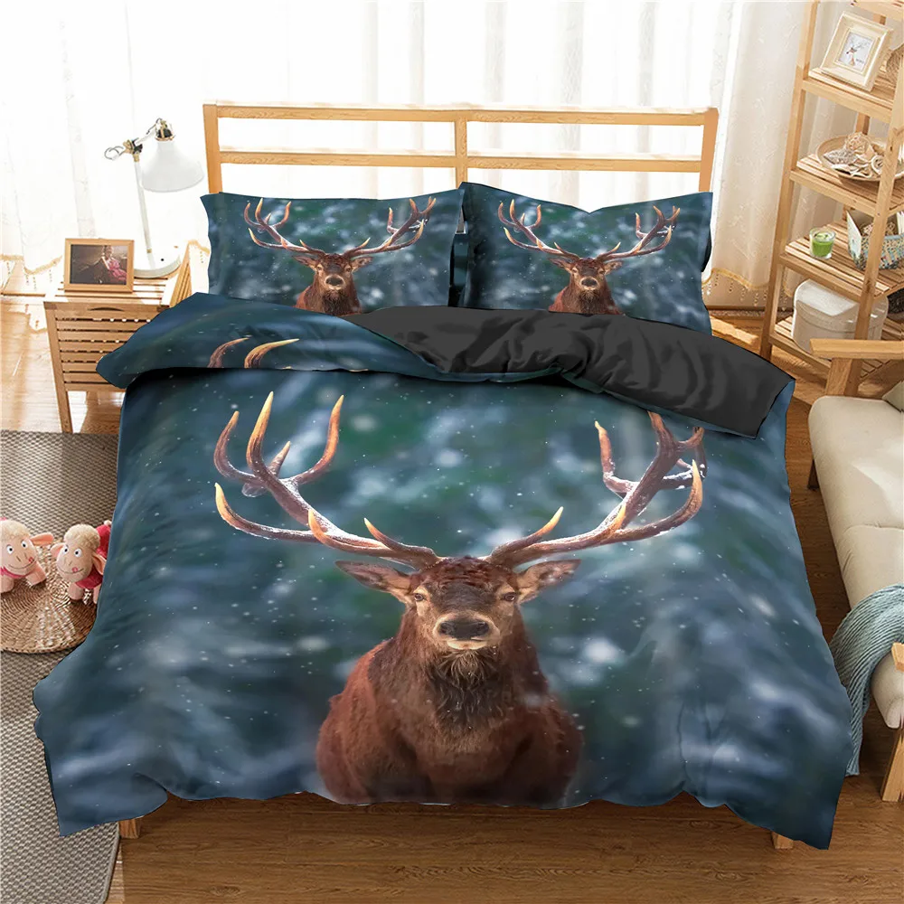

2021 3D Deer Bedding Set Luxury Soft Duvet Cover King Queen Twin Full Single Double Bed Set Pillowcases Bedclothes