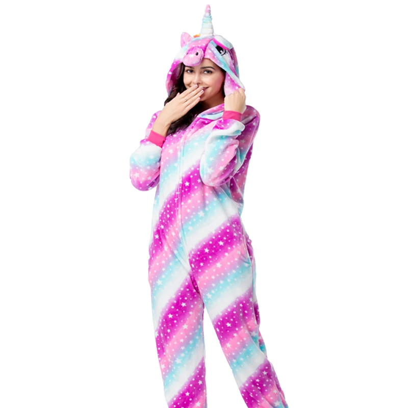 Кигуруми, пижамы для взрослых в виде животных, наборы, Ститч, единорог, Onesie, мультяшное ночное белье, косплей, для женщин и мужчин, зимние фланелевые пижамы с пандой - Цвет: Pegasus(Starry sky)