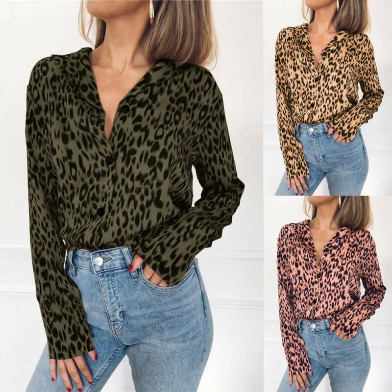 Модная женская Свободная Повседневная рубашка с леопардовым принтом женские