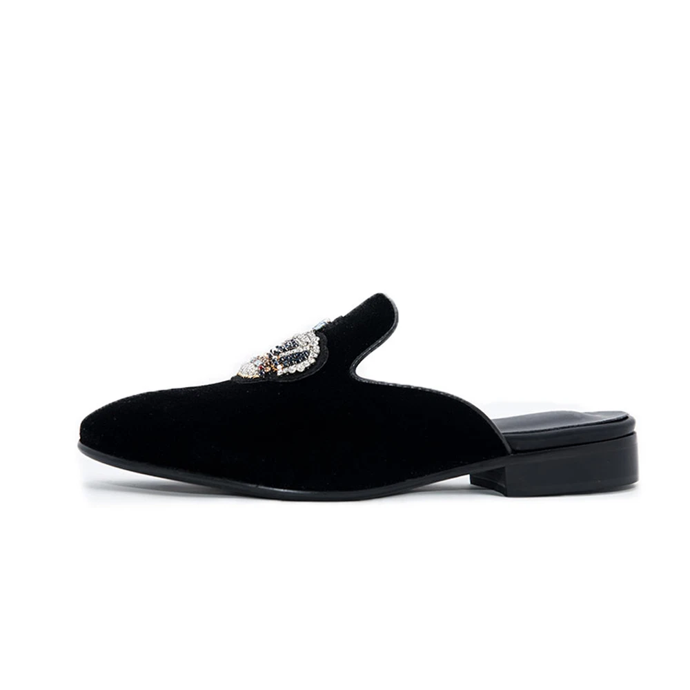 Повседневные мужские замшевые шлепанцы с короной и стразами Черные лоферы