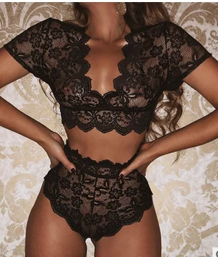 

Женский комплект нижнего белья из двух предметов, однотонная женская пижама с V-образным вырезом, топ с коротким рукавом + трусы (черный/белы...