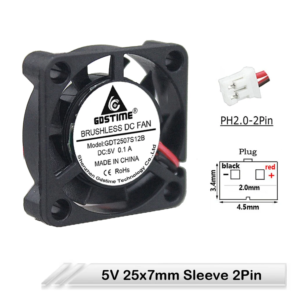 

1 шт., бесщеточный вентилятор для охлаждения микросхем, 25 х25 мм, 7 мм, 5 в постоянного тока, 2,5 см, 0,98 дюйма, 25 мм