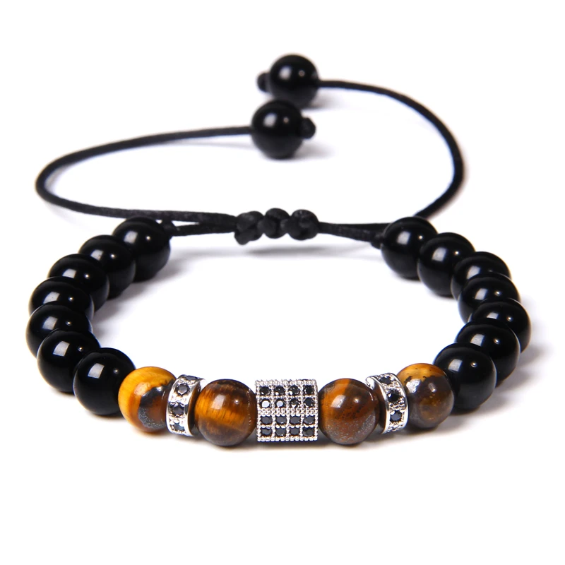 Мужской браслет с бусинами из натурального камня 8 мм|Плетеные браслеты| |