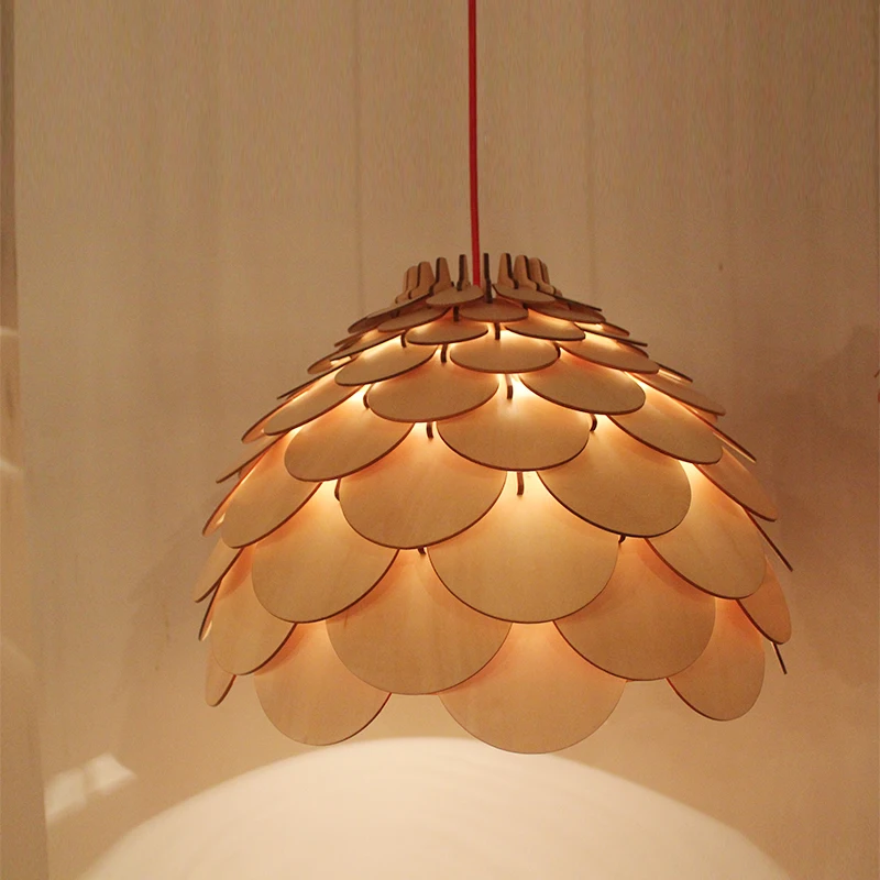 

OAK Wooden Pinecone Pendant Lights Hanging Wood Artichoke Lamps Dinning Room Restaurant Retro Fixtures lighting