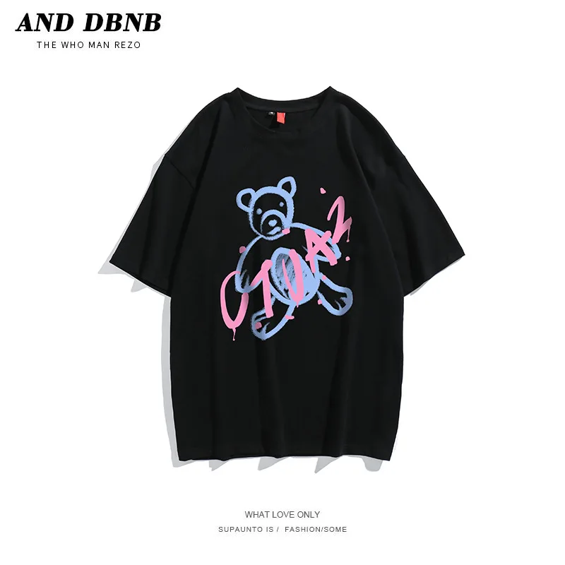 

Short-sleeved Men's T-shirt Tops Summer Tide Brand Ins Hong Kong Style Simple Cartoon Animation Printing Loose Oversized Shirt