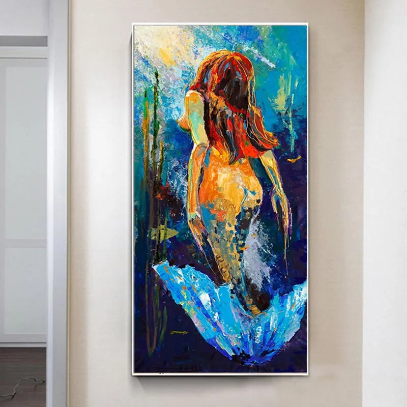 

Wall Art Mermaid Canvas Painting Home Decoration Canvas Living Room Expressionism Decorative Painting Print Corridor Frameless