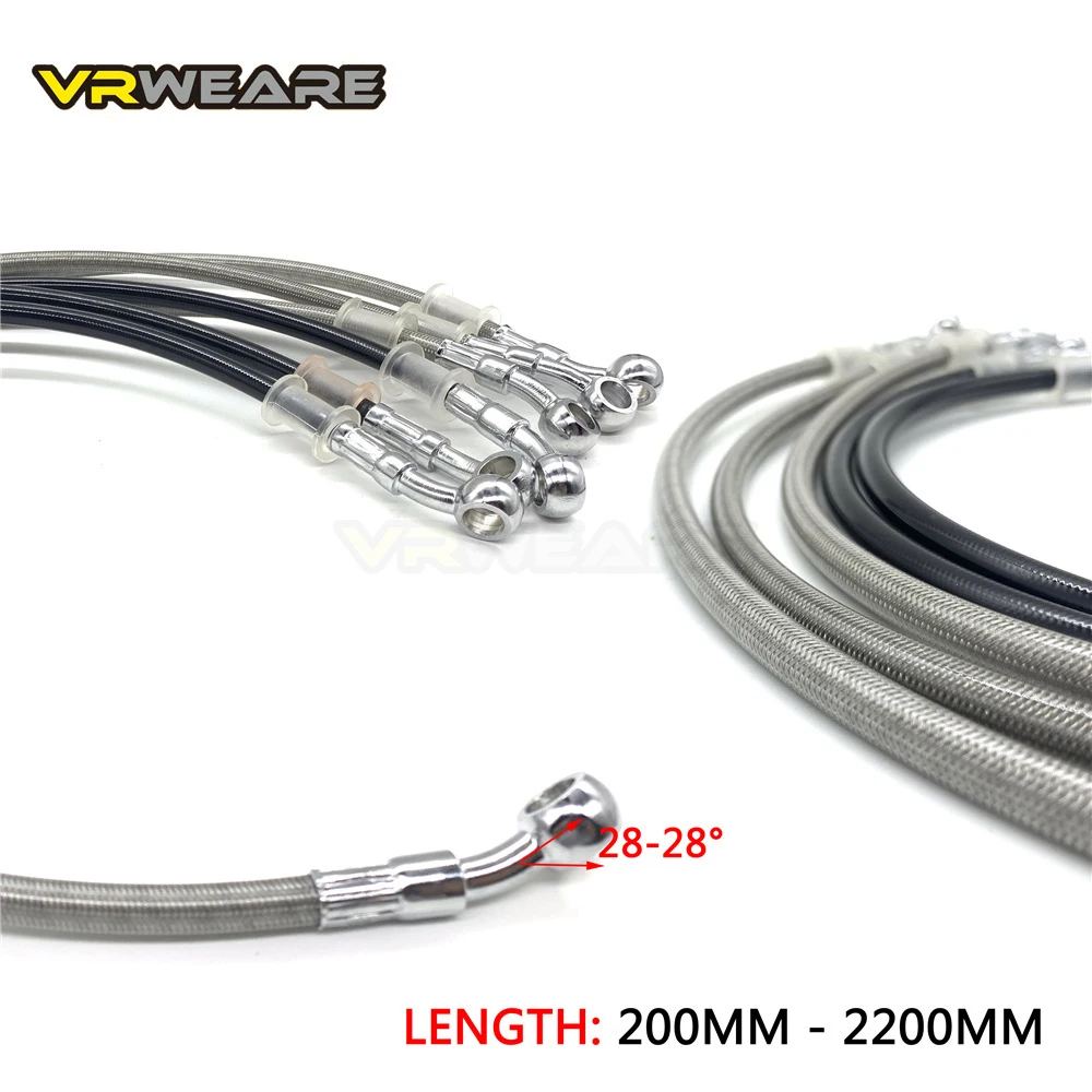 200-2200MM Motorcycle Hydraulic Brake Hose Line Black Silver Braided Cable 10mm Banjo Pipe For Suzuki Kawasaki Yamaha Honda ATV