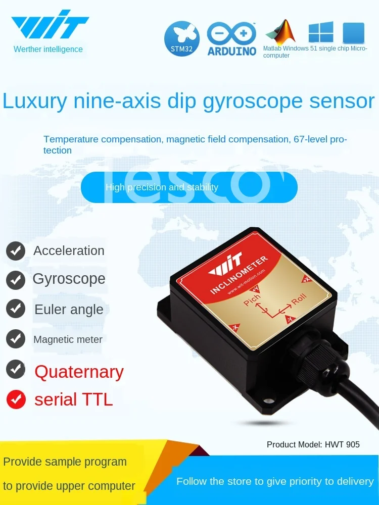 

Accelerometer angle sensor high precision horizontal inclination RM3100 with temperature compensation and waterproof HWT905