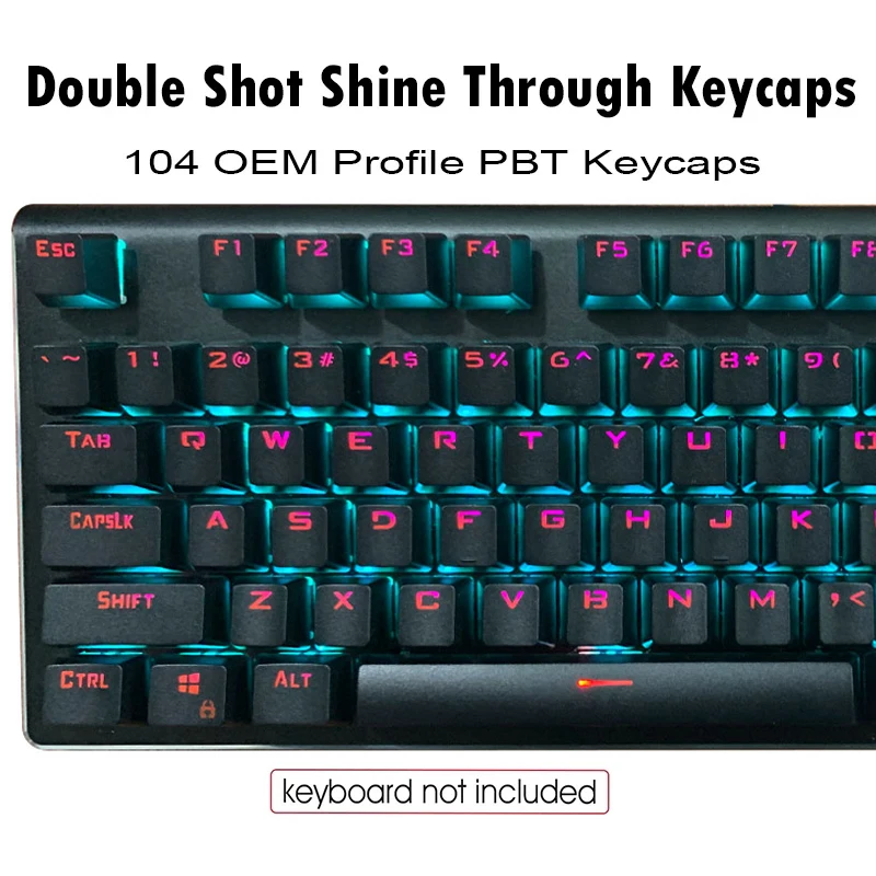 

Shine Through Keycaps 104 Keys Caps For Mechanical Keyboard OEM PBT Translucent Backlight Keycaps For Ikbc Cherry MX Keycap