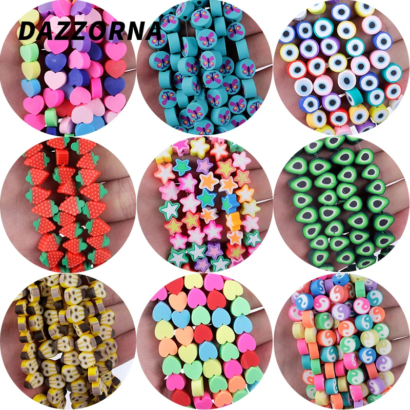 

10mm Approx 40Pcs Color Fruit/flowers Beads Polymer Clay Beads Polymer Clay Spacer Loose Beads For DIY Bracelet Accesories