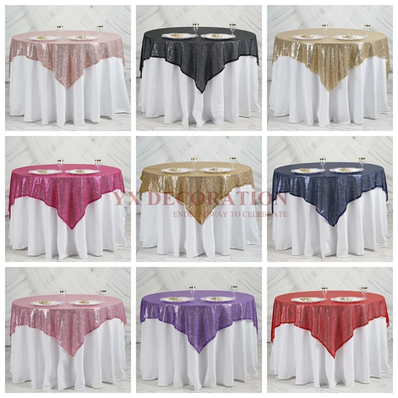 

60 "x 60" бесшовная квадратная скатерть с блестками для украшения свадебного банкета